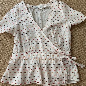 Madewell Clip Dot Short Sleeve Wrap Top Like New